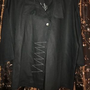 Black Unlined Embellished Linen Jacket